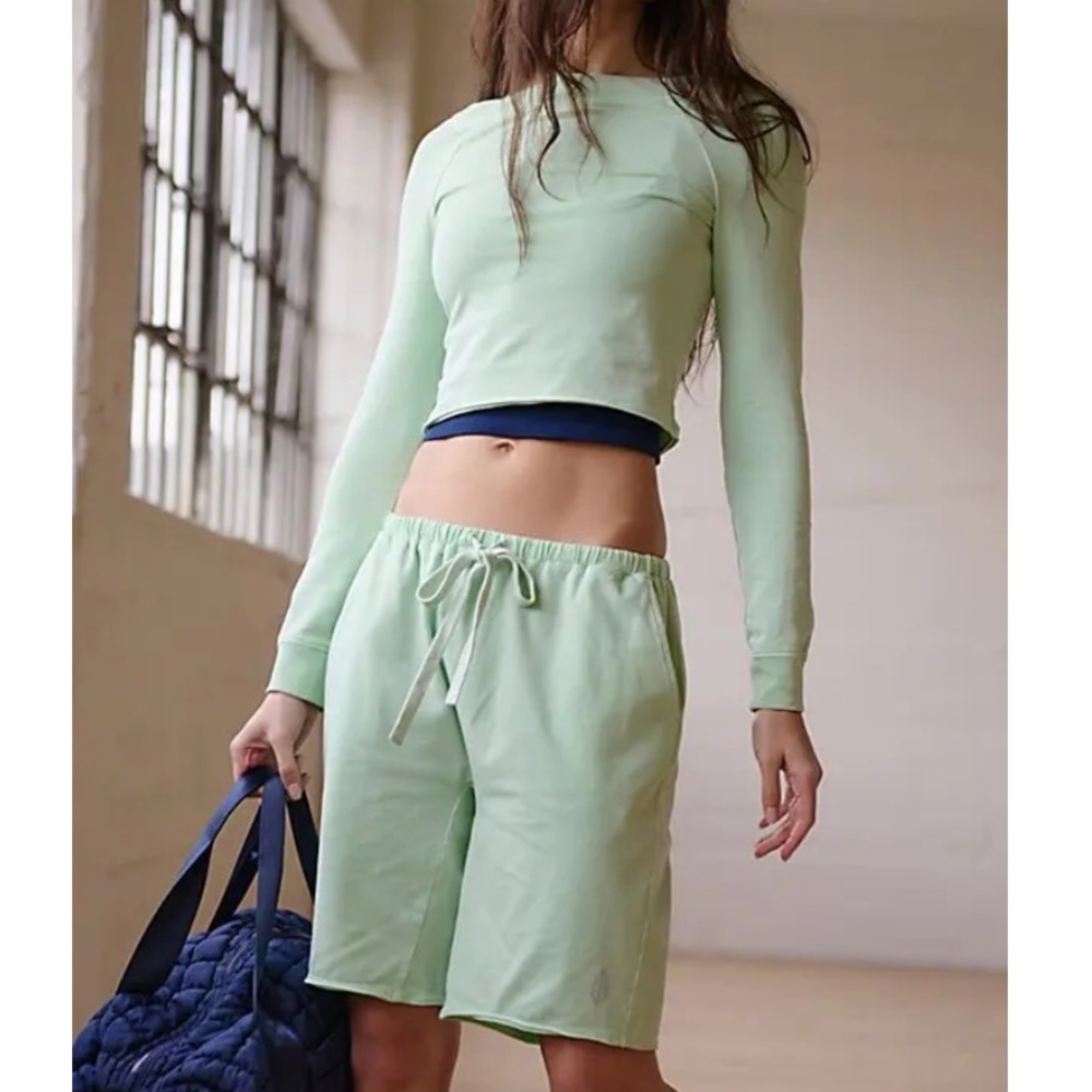 FP Movement Free People Hot Shot Light Green Cactus Long Sleeve Top & shorts set